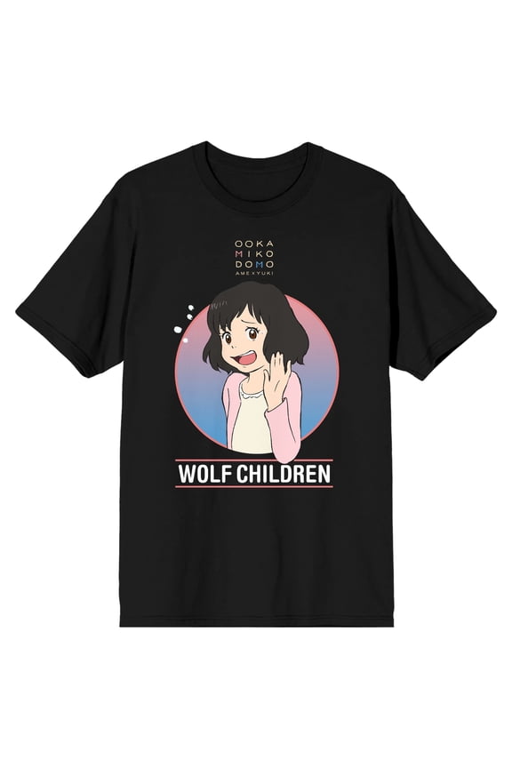 Wolf Children Hana Crew Neck Short Sleeve Black Adult T-shirt-XL