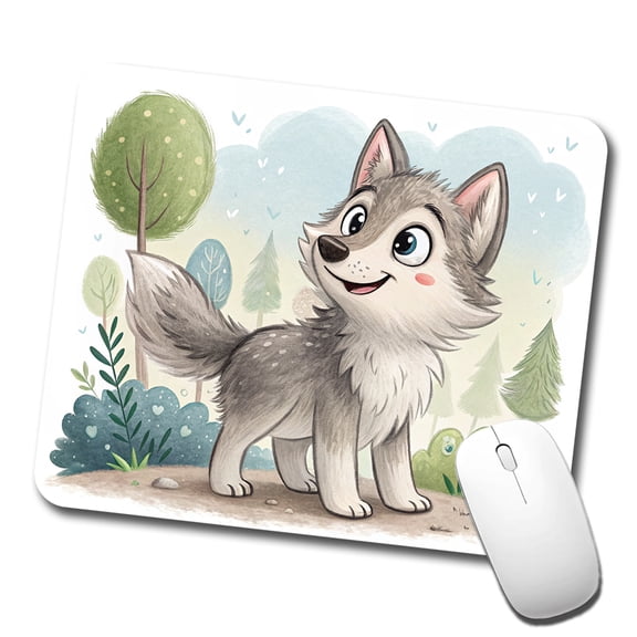 Wolf Children's Illustration Style Mouse Pad Low Profile Gaming Mat