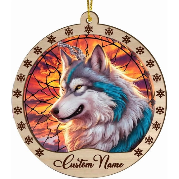 Wolf Christmas Ornament, Wolf Hanging Ornament, Wolf Christmas Decor, Wolf Christmas Tree Ornaments, Stained Glass Ornament, Gifts for Wolf Lovers, Holiday Decorations and Xmas Gifts (Wolf Ornament)