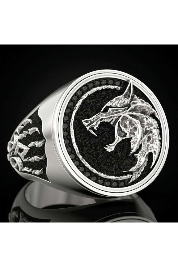 Mens Two Tone Alloy Ring with Gemstones Electroplated Finish Retro Ring Wolf Claw Ring Fashion Jewelry Ring Statement
