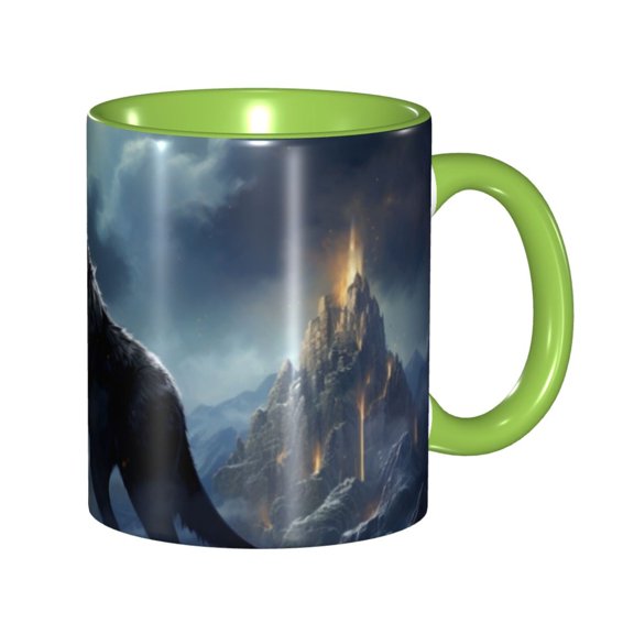 Wolf Coffee Mug Fun Custom Ceramic Mugs 11oz Green