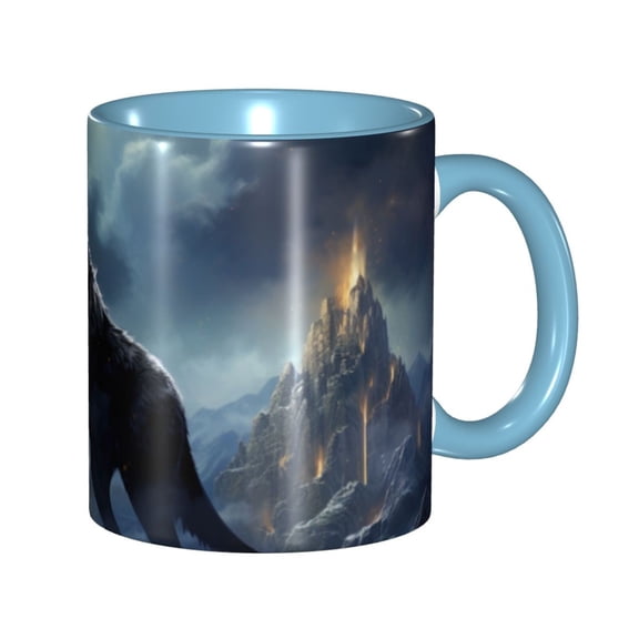 Wolf Coffee Mug Fun Custom Ceramic Mugs 11oz Sky Blue