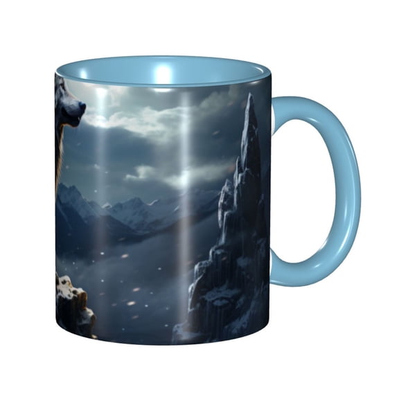 Wolf Coffee Mug Fun Custom Ceramic Mugs 11oz Sky Blue