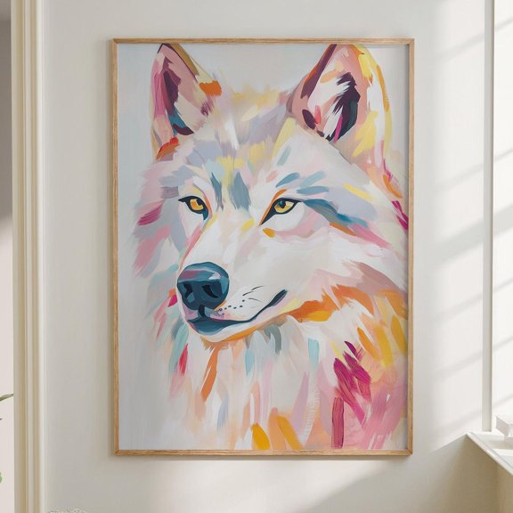 Wolf Colorful Nursery Animal Wall Art Print, Eclectic Decor