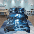 thumbnail image 1 of Wolf Comforter 7 Pieces King Size Teen,Moon Lake Decor Flat Sheet Starry Sky Bedding Set Exotic Tribal Animal Sheet Set Wolf With 2 Pillow Cases Blue Fitted Sheet, 1 of 5