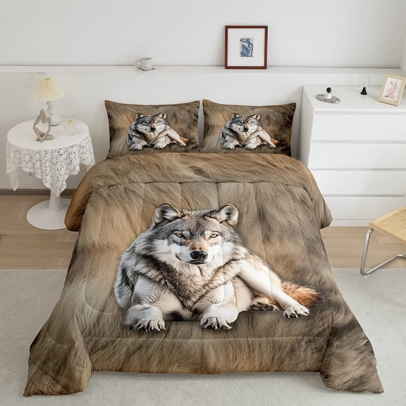 Wolf Comforter Set,3D Animal Print Queen Bedding Set,Safair Wolf Bedding Comforter Sets,Jungle Wildlife Duvet Insert,Animal Quilt For Women Men