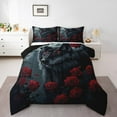 thumbnail image 1 of Wolf Comforter Set Queen Boho Exotic Gothic Style Bedding Sets Cool Animal Wolf Bedding Comforter Sets Rustic Farmhouse Floral Down Comforter Red Rose Floral Duvet Set, 1 of 7