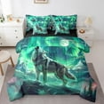 thumbnail image 1 of Wolf Comforter Set Twin Size,Aurora Natural Dreamy Bedding Set Teens,Wildlife Animal Print(Comforter+Fitted+Flat Sheet+2 Pillowcases+2 Throw Pillow Covers)7 Pieces Bed Set, 1 of 5