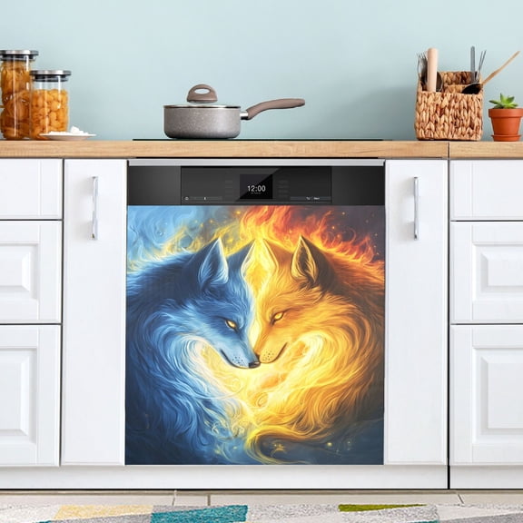Wolf Confront Dishwasher Magnet Refrigerator Magnetic Cover Washing Machine Magnet Sticker Kitchen Decor