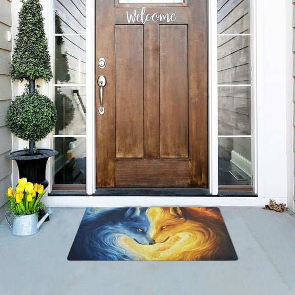 Wolf Confront Doormats Welcome Mats Gate Pads Entryway Outdoor 32" x 20"