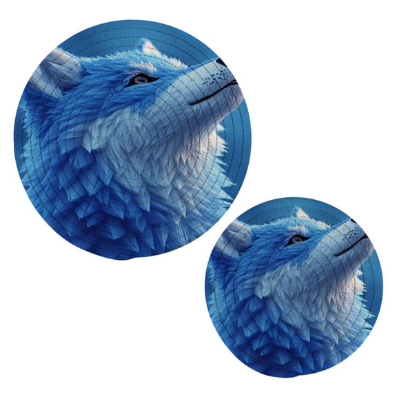 Wolf Cotton Braided Potholders, 2 Pack Heat-Resistant Pads 7.09'' and 9.45''