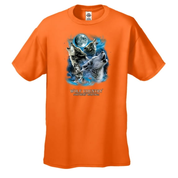 Wolf Country Howling at The Moon Short Sleeve T-shirt-Orange-Medium
