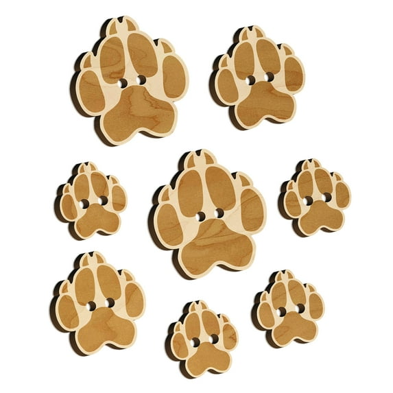 Wolf Coyote Paw Print Wood Buttons for Crochet Knitting Sewing DIY Craft - Various Sizes (8pcs)