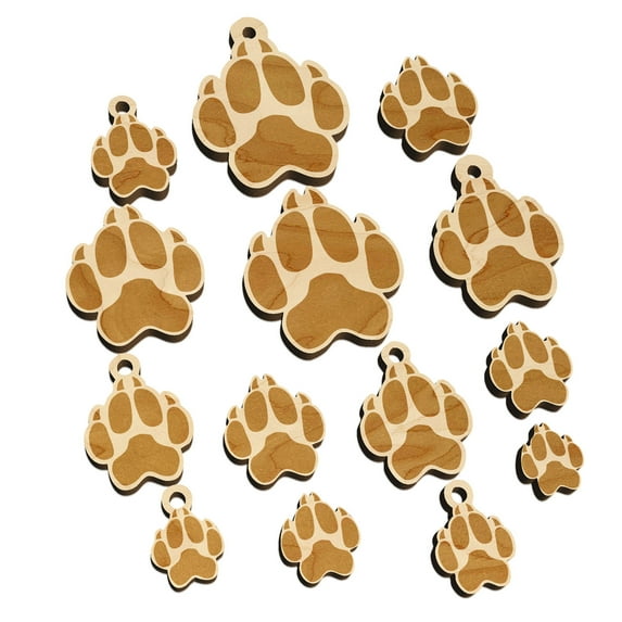 Wolf Coyote Paw Print Wood Mini Charms Shapes DIY Craft Jewelry - No Hole - 18mm (17pcs)