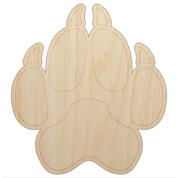 Wolf Coyote Paw Print Wood Shape Unfinished Piece Cutout Craft DIY Projects - 4.70 Inch Size - 1/8 Inch Thick