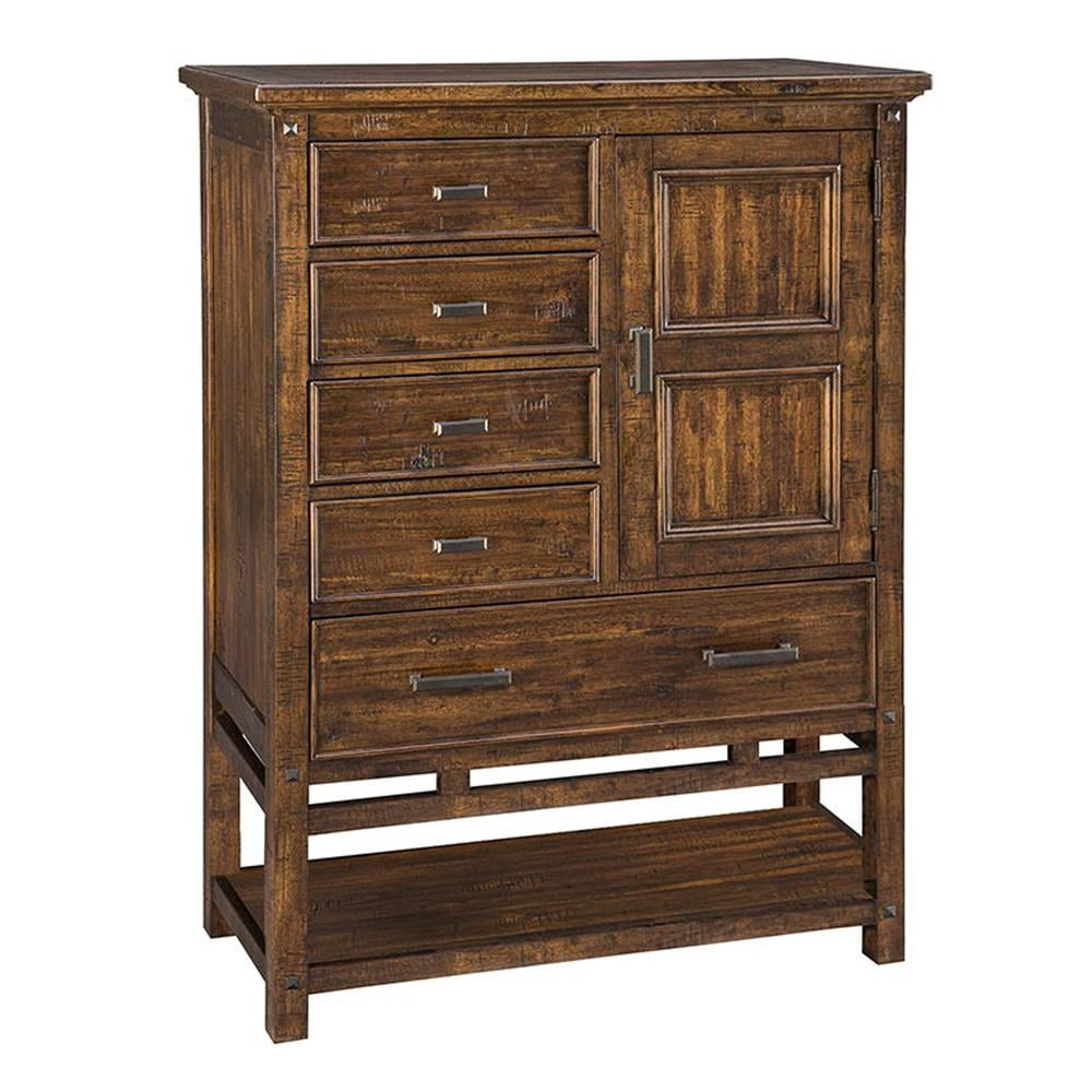 Vintage Acacia 5-Drawer Rustic Brown Chest with Door