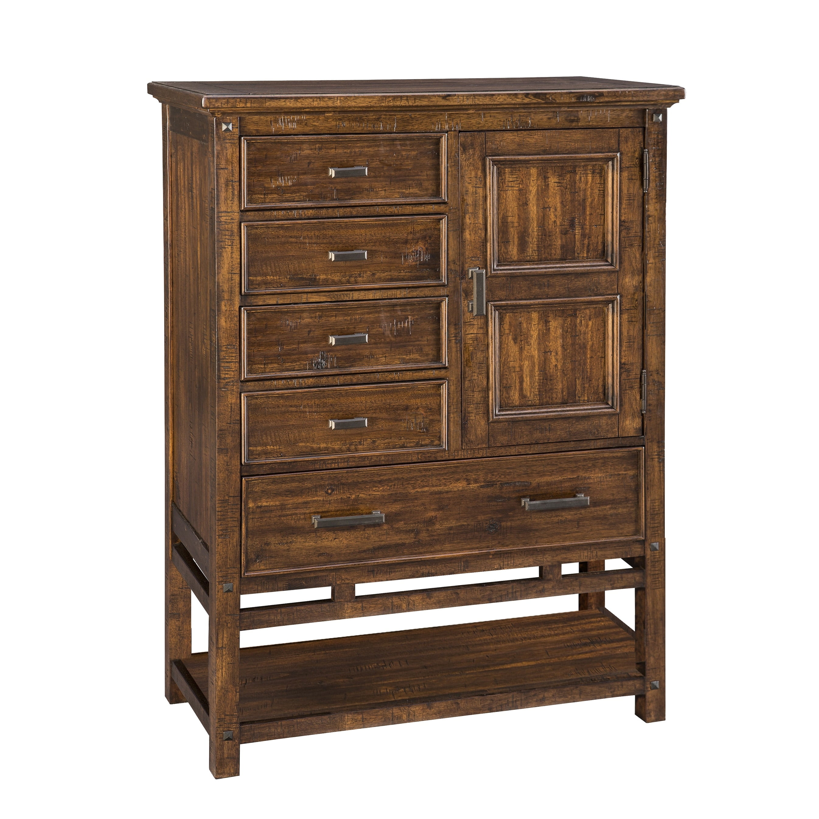 Vintage Acacia 5-Drawer Rustic Brown Chest with Door