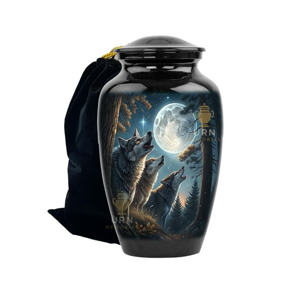 Wolf Cremation Urn for Adults – Forest Scene Memorial Urn in Aluminum with urn-Forest Wolf Urn-wolf cremation urn wolf urn for adult ashes