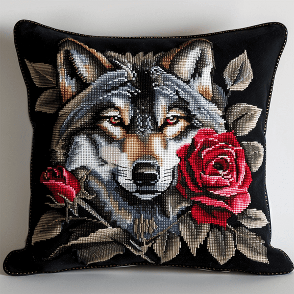 Wolf Cross Stitch Pillow Cases Stamped Kits 11 Count Cross Stitch Kits For Beginners 45X45cm Handmade Embroidery Kit Needlepoint Home Decor for Sofa