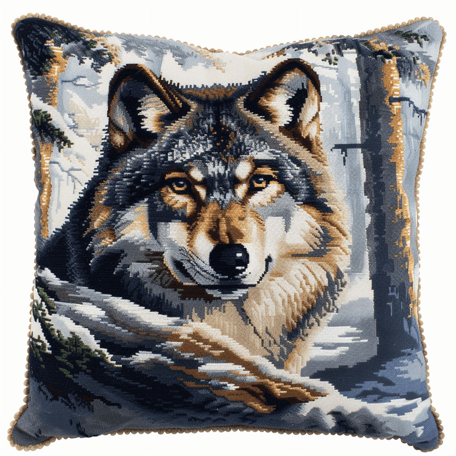 Wolf Cross Stitch Pillow Kit DIY 11 Count Cross Stitch Kits 45X45cm DIY Needlepoint Handmade Embroidery Kit Home Decoration for Bedroom Sofa