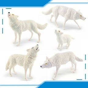 Wolf Cub Toy Figure Set 5PC Simulation White Wolf Model Roaring Wolf Walking Wolf Cub Desktop Sand Table Decoration Ornaments
