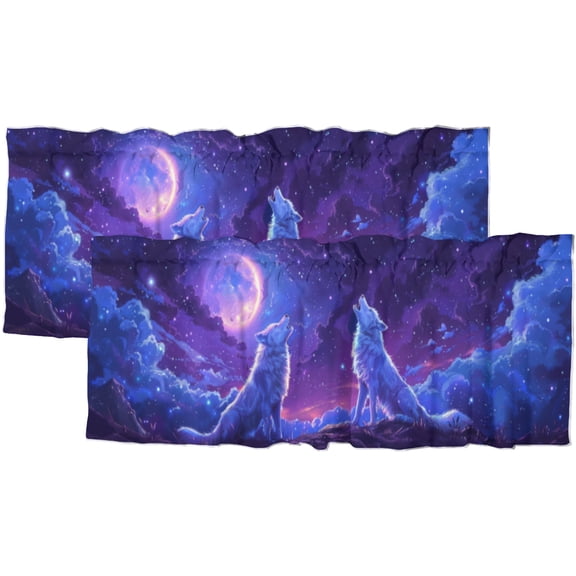 Wolf Curtain Valances for Kitchen Forest Wild Animals Fantasy Starry Night View Window Treatment Valance Curtains for Bathroom Living Room Kitchen 54 by 18 in, 2 Panel