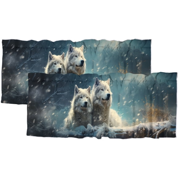 Wolf Curtain Valances for Kitchen Windows Winter Snow Wildlife Animal Safari Hunting Theme Rod Pocket Valances for Bedroom Living Room Dining Room 54 by 18 in, 2 Panel