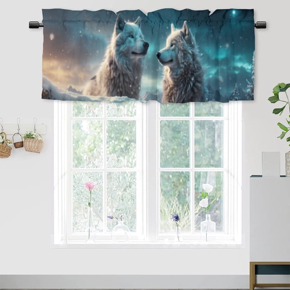 Wolf Curtain Valances Winter Wildlife Animal Mountain Forest Tree Night View Privacy Window Valances for Living Room Kitchen 54 by 18 in, 1 Panel