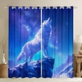 thumbnail image 1 of Wolf Curtains & Drapes Purple Blue Starry Sky 30%-50% Blackout Curtains White Wildlife Wolves Curtains (52Wx63L) 2 Panels,Snow Mountain Decor Window Curtains Teens Room, 1 of 6
