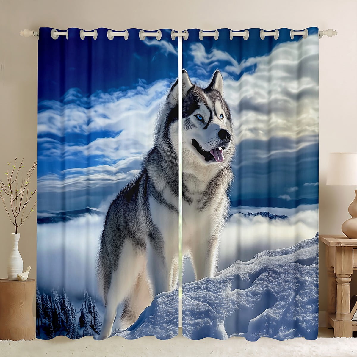 Wolf Curtains,Winter Snowy Mount Iceberg Blue Sky View Window Drapes ...