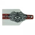 thumbnail image 1 of Wolf Cutting Board, Tattoo Style Totem Style Animal Face with Swirls Geometric Triangle Motifs, Decorative Tempered Glass Cutting and Serving Board, Wine Bottle Shape, Red Black Cream, by Ambesonne, 1 of 9