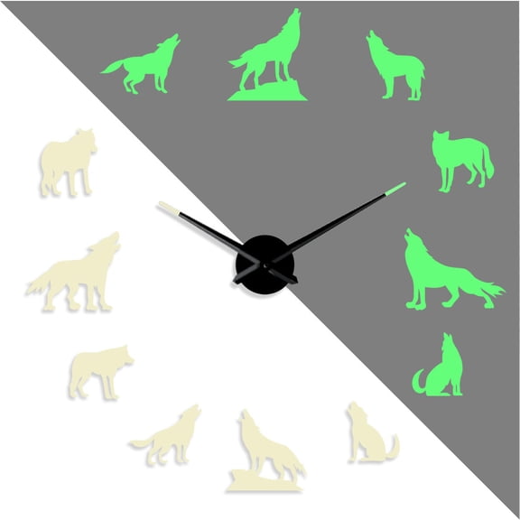 Wolf DIY Different Wolf Pose Luminous Frameless Wall Clock Home Decor Modern Design Wolf Admirers Gift - 37 inch