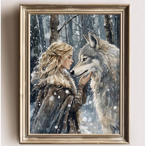 She And Her Wolf, Dark Academia, Wolves Art, Goth Moody Victorian Wall Art, Dark Decor Aesthetic, Dark Cottagecore, Gothic Wolf Printswolf Wall Art, Modern Wall Decor, 24x36 UNFRAMED