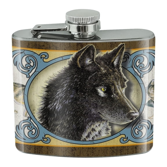 Wolf Deco Wolves Stainless Steel 5oz Hip Drink Kidney Flask