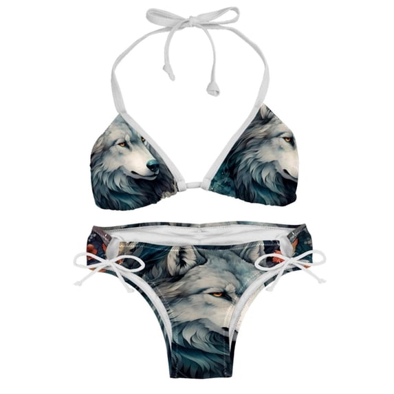 Wolf Detachable Sponge Adjustable Strap Bikini Set Swimsuit 2-Pack - Beach Pool Swimwear