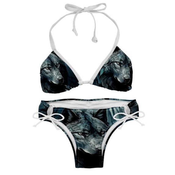 Wolf Detachable Sponge Adjustable Strap Bikini Set Two-Pack Swim Suits - Ideal for Beach and Pool Scenes