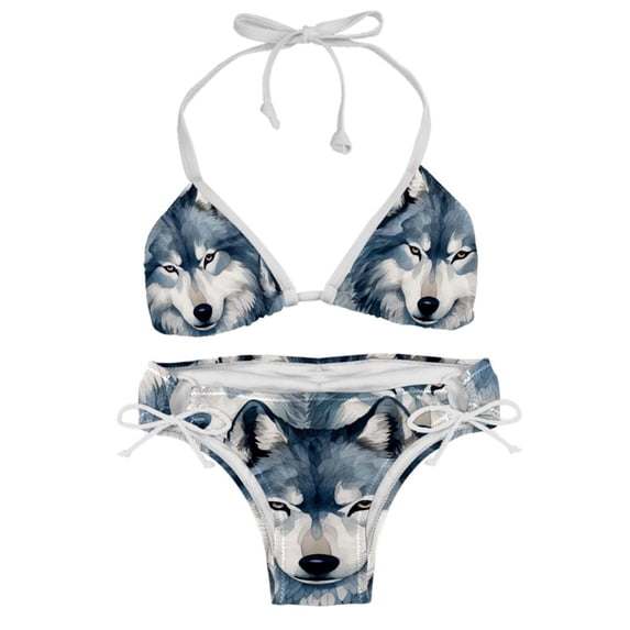Wolf Detachable Sponge Adjustable Strap Bikini Set Two-Pack Swimsuit Suit Beach Pool Party