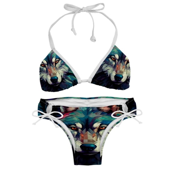 Wolf Detachable Sponge Adjustable Strap Bikini Set Two-Pack Swimsuit Women Swim Suit
