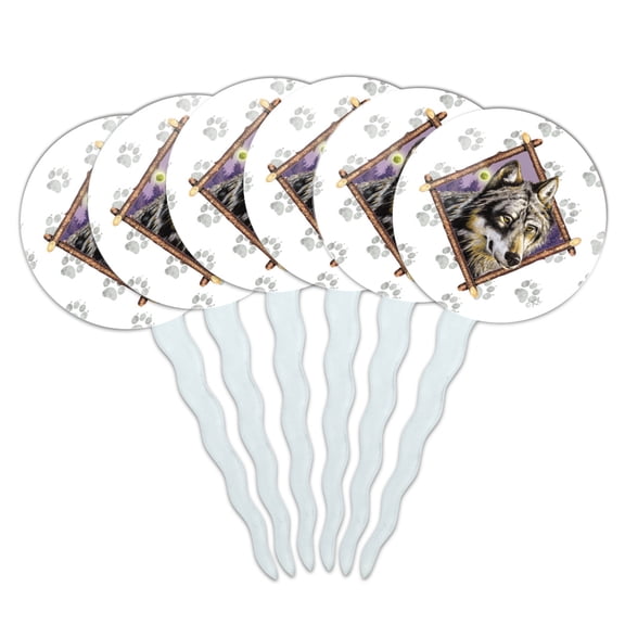 Wolf Diamond Cupcake Picks Toppers Decoration Set of 6