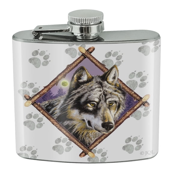 Wolf Diamond Stainless Steel 5oz Hip Drink Kidney Flask