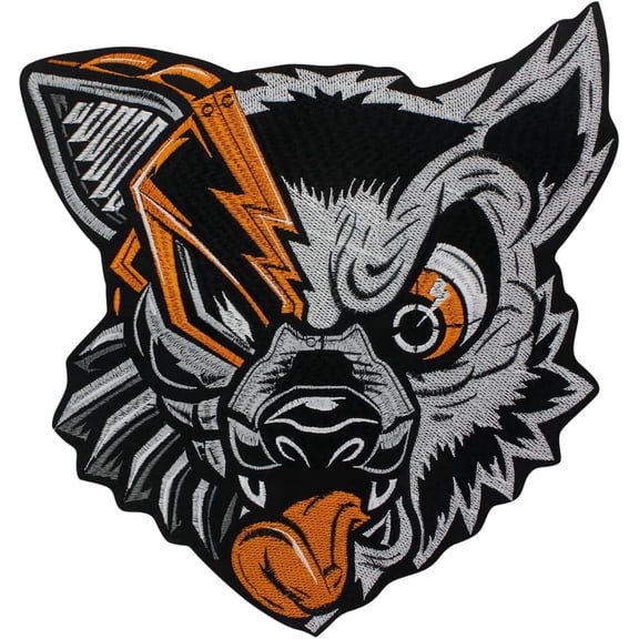 Wolf Dog Embroidered Cloth Patch Punk Style Fabric Applique Iron on Patch Racing Jacket Back Decoration 1 Piece