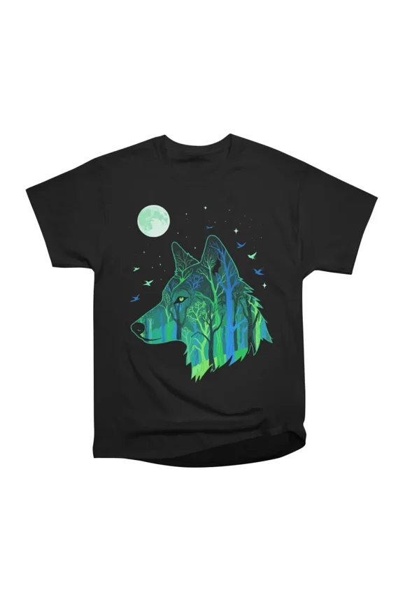 Wolf Double Exposure Forest T-Shirt Tee Gift For Him Merch For Her Apparel For Friend