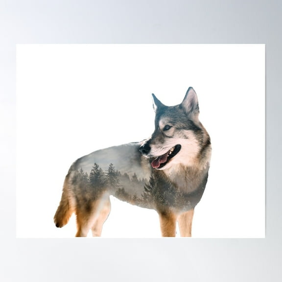 Wolf Double Exposure Poster Wall Art, Modern Wall Decor For Living Room Bedroom, 12x18 UNFRAMED