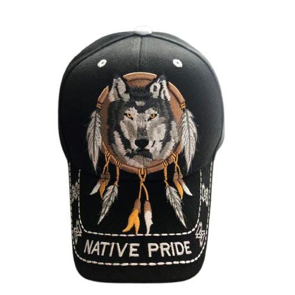 Wolf & Dream Catcher Embroidered Baseball Cap - Black Color Uni-Sex Style  -- FREE USA Shipping-- (CapNp506B)