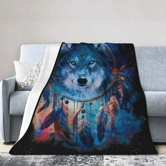 Wolf Dreamcatcher Blanket Gifts For Kids Adults - Lightweight Throw Blanket For Bedroom Living Room Decor Soft Fuzzy Fleece Cozy Plush Bed Couch 80"X60"