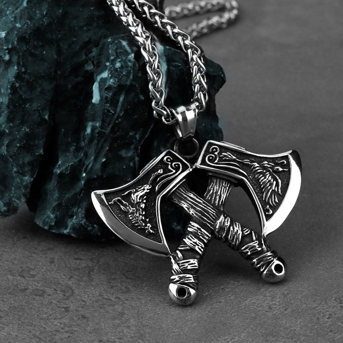 Wolf Eagle Relief Double Battle Axe Pendant Necklace Men Personality ...