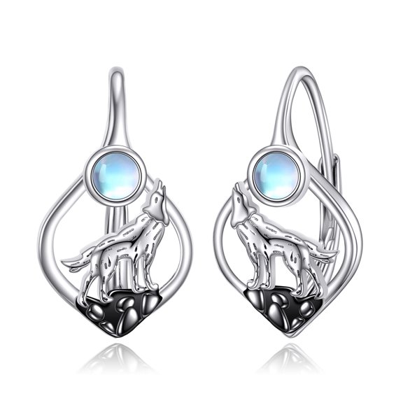 Wolf Earrings 925 Sterling Silver Moonstone Cute Animal Hoop Earrings Wolf Jewelry Gifts For Women Friend