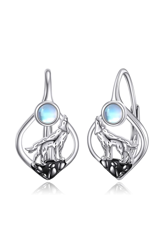 Wolf Earrings 925 Sterling Silver Moonstone Cute Animal Hoop Earrings Wolf Jewelry Gifts For Women Friend