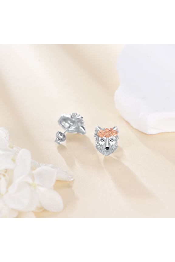 Wolf Earrings 925 Sterling Silver Wolf Stud Earrings Animal Wolf Jewelry Gift for Women