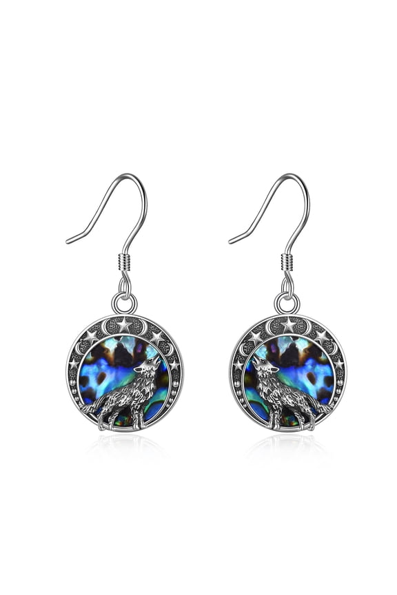 Wolf Earrings Gifts for Women Sterling Silver Wolf Moon Star Drop Dangle Earrings Jewelry Christmas Gifts For Women (Animal earrings-Wolf)
